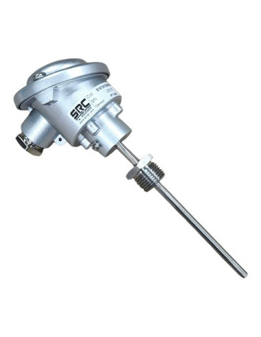 CAÑA PIROMETRICA TIPO "K" SIMPLE Ø 8X300MM ROSCA G1/2" A 200MM CABEZA KD CON CONVERTIDOR 4-20mA RANGO 0+600ºC