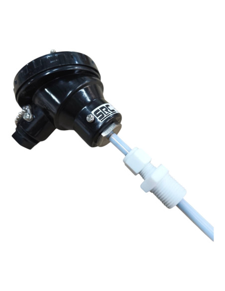 SONDA PT100B Ø 8X400 MM TEFLONADA CON RACOR COMPRESION DE TEFLON G1/2" CABEZA KB CON CONVERTIDOR 4-20 MA RANGO 0~100ºC