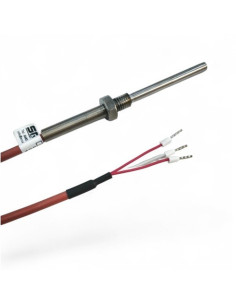 SONDA PT100B Ø 5 X 50 MM ROSCA M8 X 10 MM SALIDA CABLE SILICONA LONGITUD 1 METRO CONEXION 3 HILOS RANGO -50+180ºC
