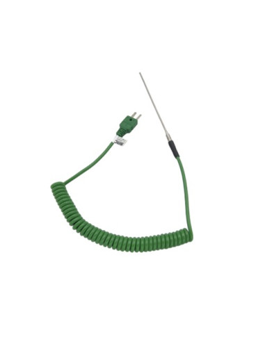 TERMOPAR ENCAMISADO TIPO "K" Ø 3 X 1200 MM SALIDA CABLE ESPIRAL CON CONECTOR MINI-MACHO RANGO -50+900ºC