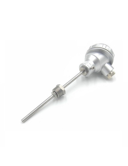 SONDA PT100B Ø 8X200MM CON ARANDELA Ø 16MM A 150MM ROSCA G1/2" HEMBRA TUERCA LOCA CABEZA KBS CONEXIÓN 3 HILOS RANGO -50+250ºC