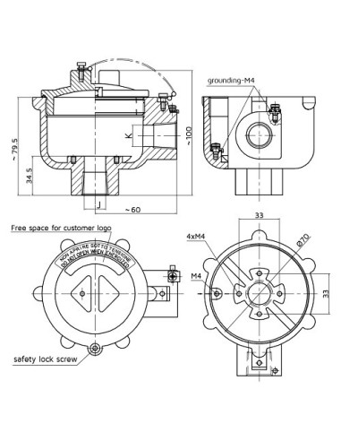 CABEZAL ALUMINIO EXD (ATEX) ENTRADA PROCESO G1/2" ENTRADA CABLE G1/2"