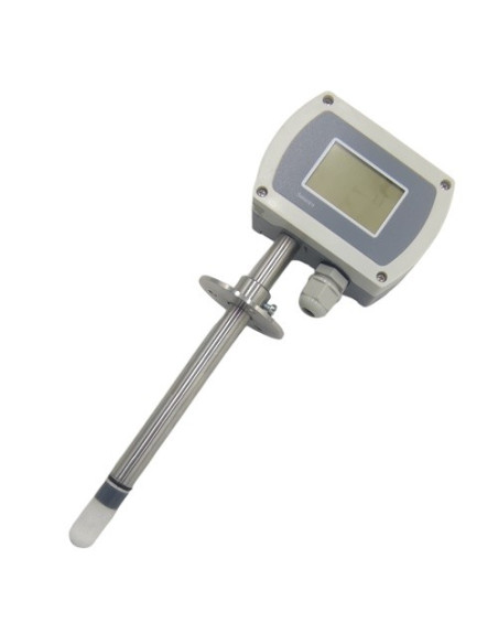 SENSOR DE HUMEDAD 0-100% HR Y TEMPERATURA -40+100ºC AJUSTABLE SALIDA 4-20mA  MONTAJE EN CONDUCTO LONGITUD 200 MM Y DISPLAY DIGITAL IP65