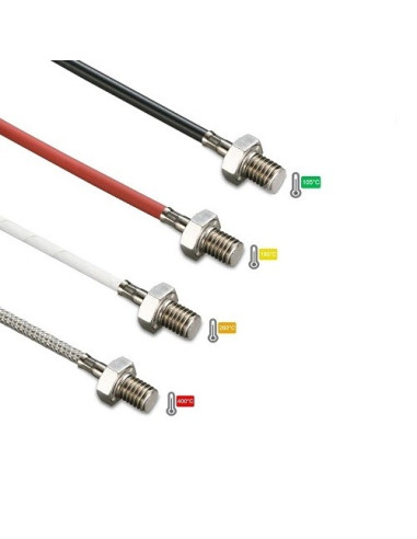 TERMOPAR TIPO "J" ROSCA M6X5MM SALIDA CABLE FIBRA/MALLA METALICA LONGITUD 500MM  RANGO -50+400ºC