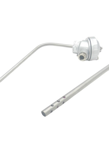 SONDA PT100B Ø 8X400X100MM ACODADA INOX316L CABEZA KS CONEXION 3 HILOS SALIDA BORNAS PARA AIRE RANGO -50+250ºC