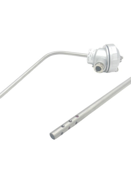 SONDA PT100B Ø 8X400X100MM ACODADA INOX316L CABEZA KS CONEXION 3 HILOS SALIDA BORNAS PARA AIRE RANGO -50+250ºC