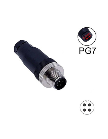 CONECTOR M12 4 POLOS MACHO RECTO PG7 CON ROSH Y UL