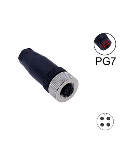 CONECTOR M12 4 POLOS HEMBRA RECTO PG7 CON ROSH Y UL