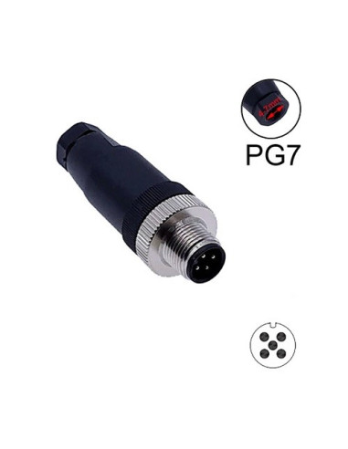 CONECTOR M12 5 POLOS MACHO RECTO PG7 CON ROSH Y UL