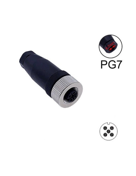 CONECTOR M12 5 POLOS HEMBRA RECTO PG7 CON ROSH Y UL