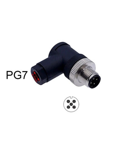 CONECTOR M12 5 POLOS MACHO ACODADO PG7 CON ROSH Y UL