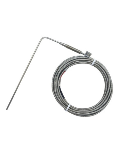 SONDA PT100B Ø 3X170X40 MM ACODADA SALIDA CABLE FIBRA DE VIDRIO + MALLA METALICA LONGITUD 5 METROS CONEXION 3 HILOS RANGO -50+60