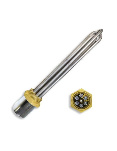 RESISTENCIA HORQUILLA TRIFASICA ROSCA G1-1/2” INOXIDABLE 316L (ROSCA Y RESISTENCIA) Ø10x350MM 6000W 230/400VAC CON CAJA PROTECCI